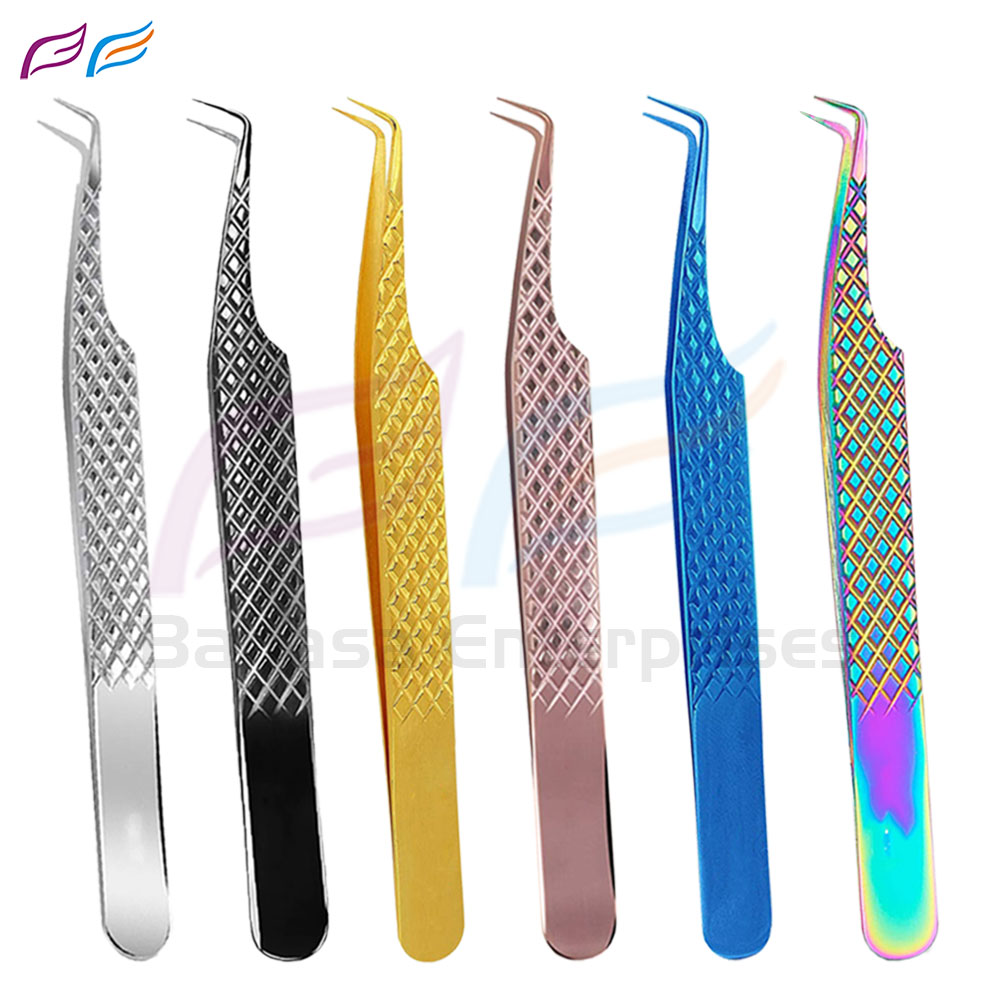 Diamond Print 75 Degree Lash Tweezers